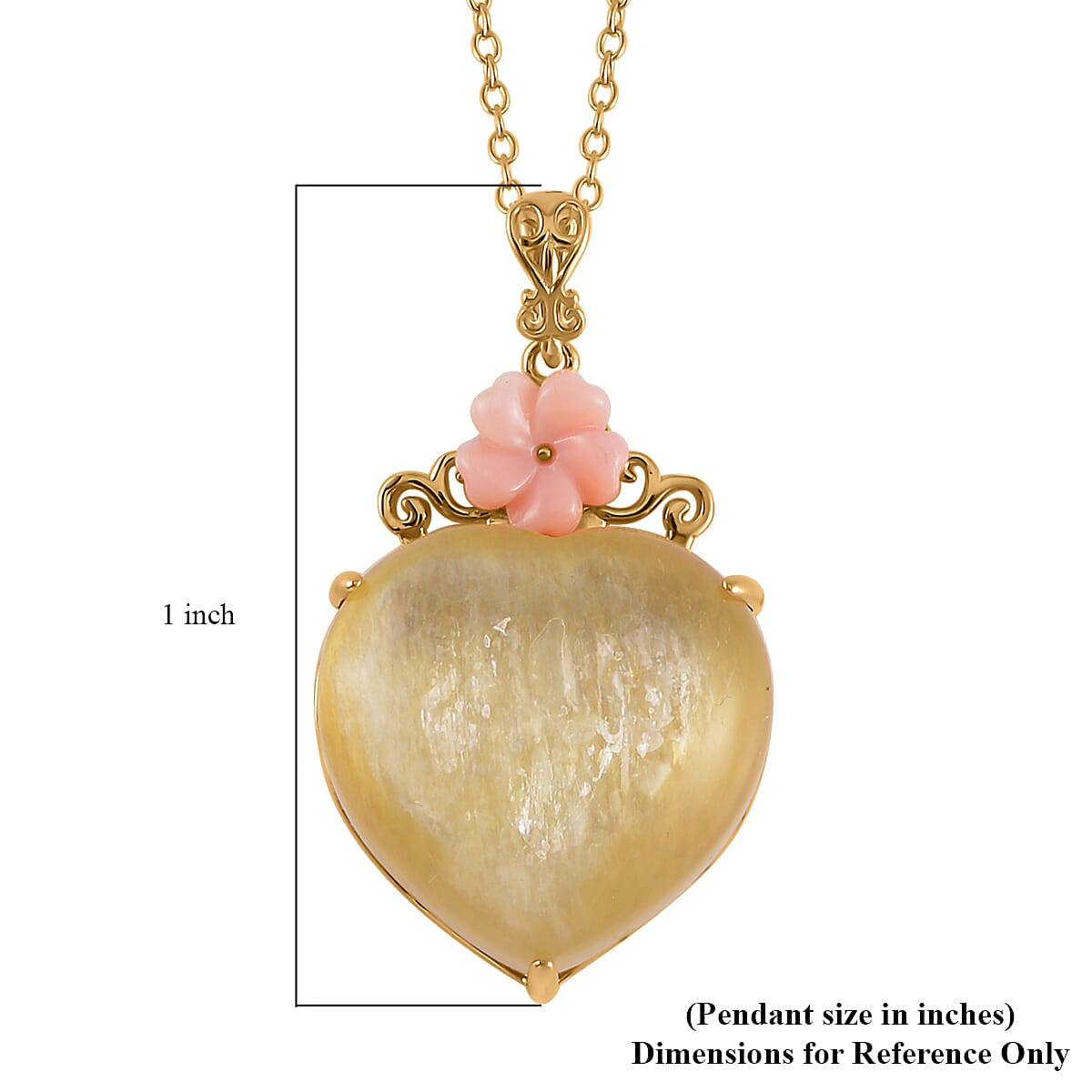 Golden Lepidolite, Pink Mother of Pearl Floral and Heart Pendant Necklace (18 Inches) in Vermeil YG Over Sterling Silver