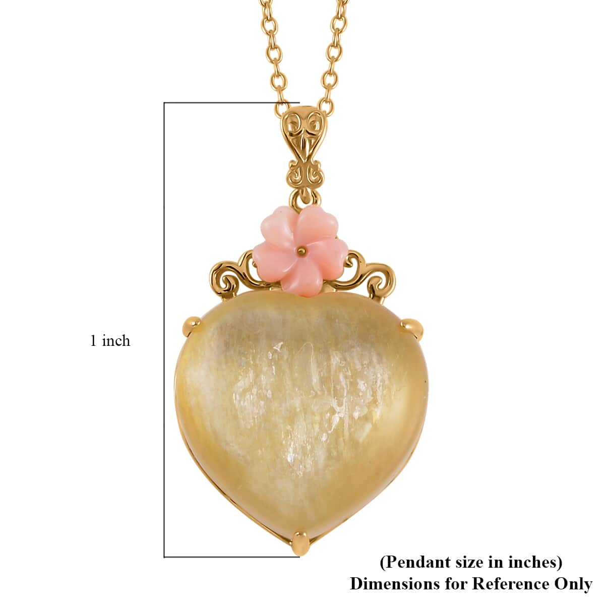 Golden Lepidolite, Pink Mother of Pearl Floral and Heart Pendant Necklace (18 Inches) in Vermeil YG Over Sterling Silver image number 5