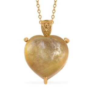 Golden Lepidolite Heart Pendant Necklace (18 Inches) in Vermeil YG Over Sterling Silver