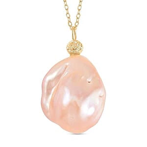 Peach Baroque Pearl Pendant 30.50 ctw Necklace in Vermeil YG Over Sterling Silver 20 Inches