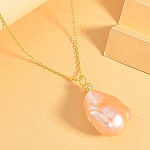 Peach Baroque Pearl Pendant 30.50 ctw Necklace in Vermeil YG Over Sterling Silver 20 Inches