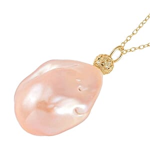 Peach Baroque Pearl Pendant 30.50 ctw Necklace in Vermeil YG Over Sterling Silver 20 Inches