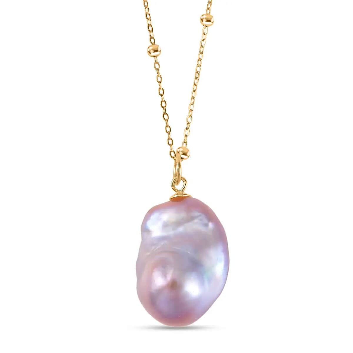 Multi Color Organic Shape Baroque Pearl Pendant Necklace, 20 Inch Necklace, 14K Yellow Gold Over Sterling Silver Necklace, Pearl Necklace image number 0