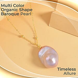 Multi Color Organic Shape Baroque Pearl Pendant Necklace, 20 Inch Necklace, 14K Yellow Gold Over Sterling Silver Necklace, Pearl Necklace