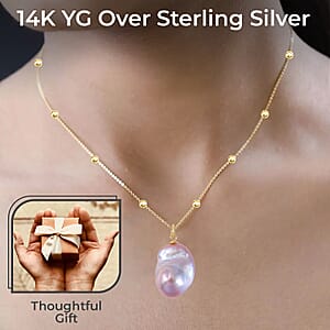 Multi Color Organic Shape Baroque Pearl Pendant Necklace, 20 Inch Necklace, 14K Yellow Gold Over Sterling Silver Necklace, Pearl Necklace