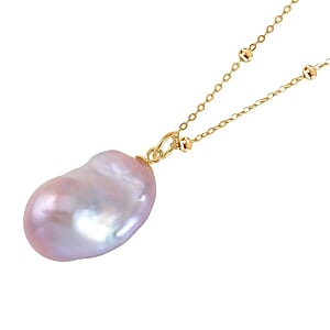 Multi Color Organic Shape Baroque Pearl Pendant Necklace, 20 Inch Necklace, 14K Yellow Gold Over Sterling Silver Necklace, Pearl Necklace