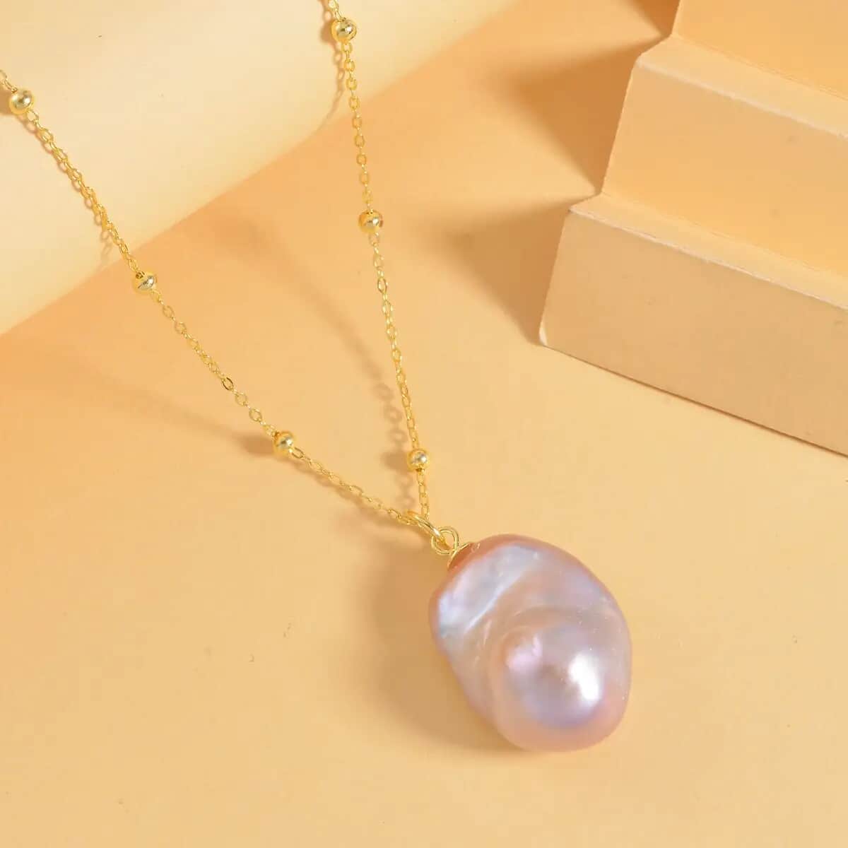 Multi Color Organic Shape Baroque Pearl Pendant Necklace, 20 Inch Necklace, 14K Yellow Gold Over Sterling Silver Necklace, Pearl Necklace image number 5