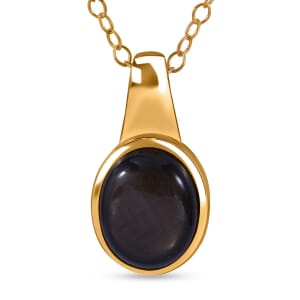 Natural Black Star Sapphire 4.35 ctw Pendant Necklace in Vermeil Yellow Gold Over Sterling Silver 18 Inches