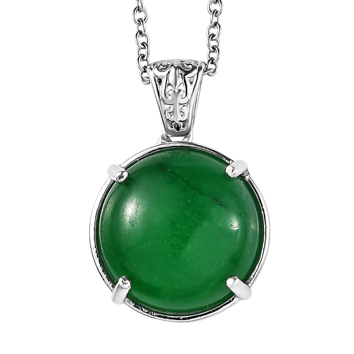 Karis Green Jade Solitaire Pendant in Platinum Bond with Stainless Steel Necklace (20 Inches) 15.10 ctw image number 0