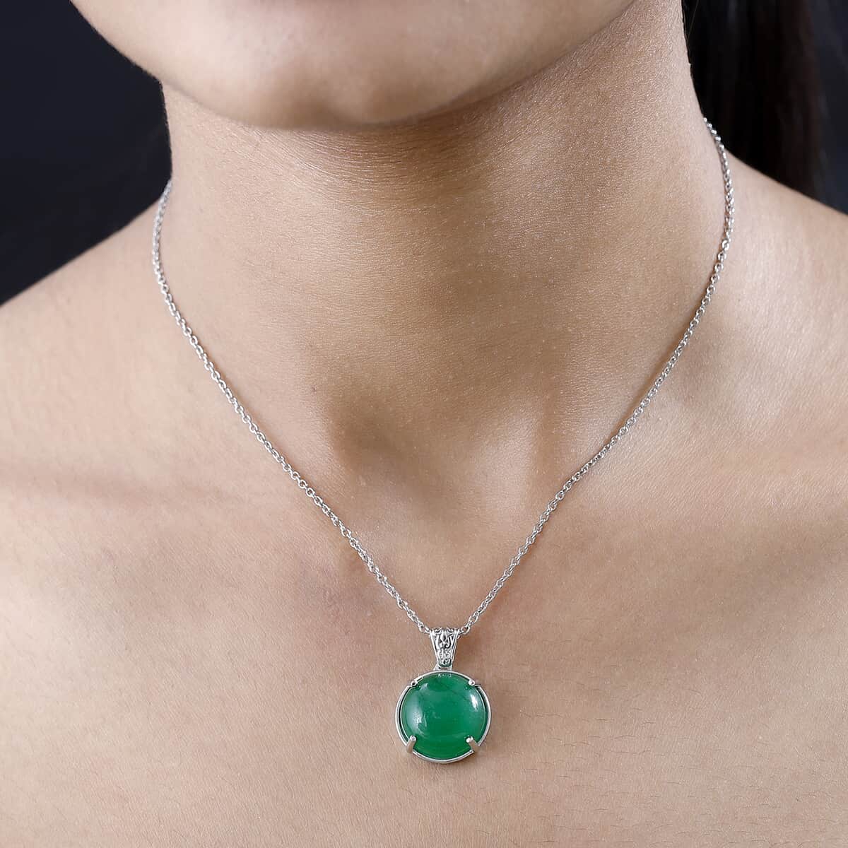 Karis Green Jade Solitaire Pendant in Platinum Bond with Stainless Steel Necklace (20 Inches) 15.10 ctw image number 2