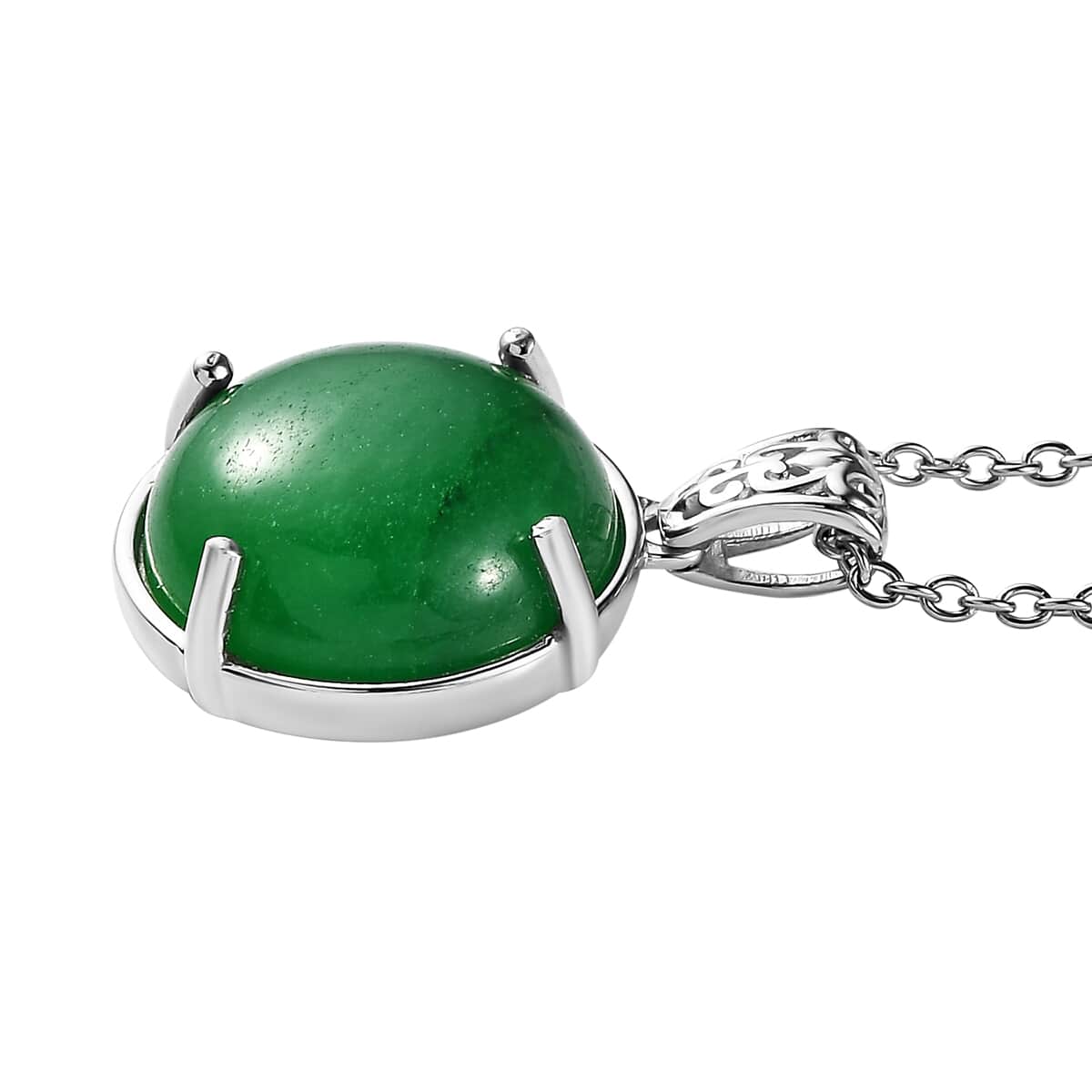 Karis Green Jade Solitaire Pendant in Platinum Bond with Stainless Steel Necklace (20 Inches) 15.10 ctw image number 3