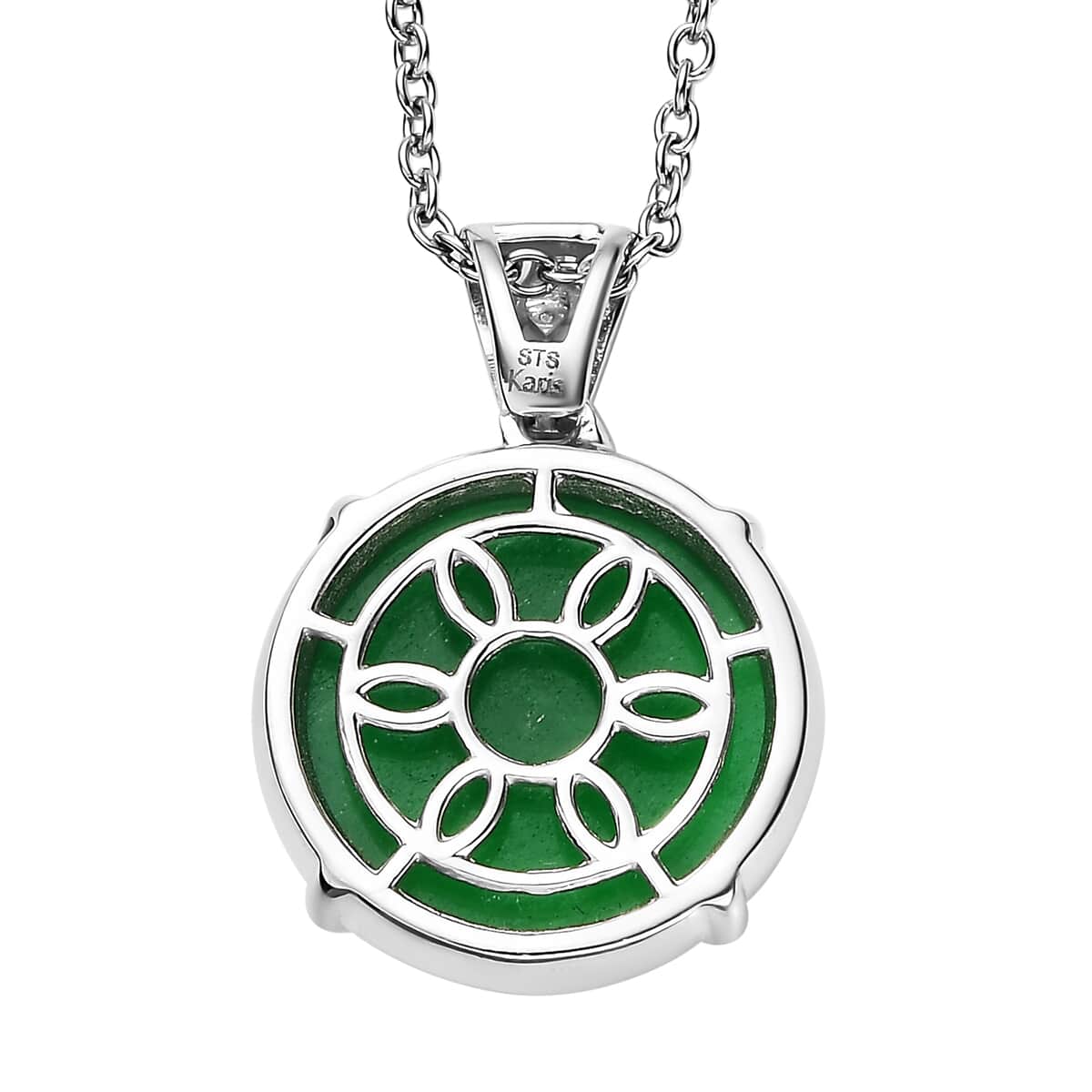 Karis Green Jade Solitaire Pendant in Platinum Bond with Stainless Steel Necklace (20 Inches) 15.10 ctw image number 4