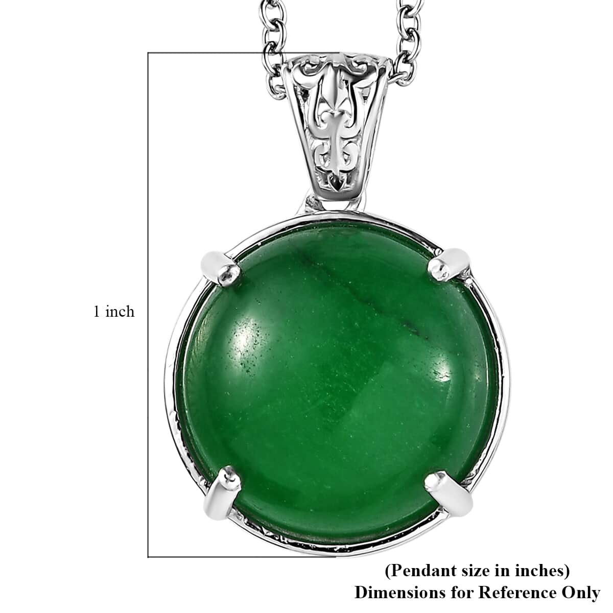 Karis Green Jade Solitaire Pendant in Platinum Bond with Stainless Steel Necklace (20 Inches) 15.10 ctw image number 5