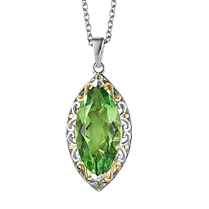 Karis Chartreuse Quartz (Triplet) and Peridot Pendant in 18K YG Plated and Platinum Bond with Stainless Steel Necklace 20 Inches 11.10 ctw