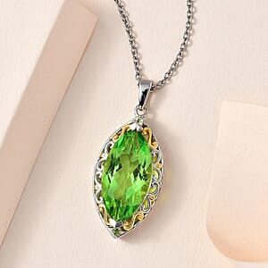 Karis Chartreuse Quartz (Triplet) and Peridot Pendant in 18K YG Plated and Platinum Bond with Stainless Steel Necklace 20 Inches 11.10 ctw
