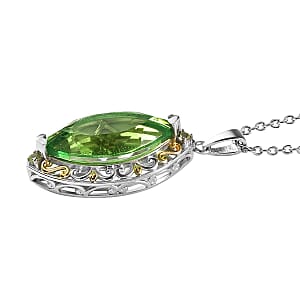 Karis Chartreuse Quartz (Triplet) and Peridot Pendant in 18K YG Plated and Platinum Bond with Stainless Steel Necklace 20 Inches 11.10 ctw