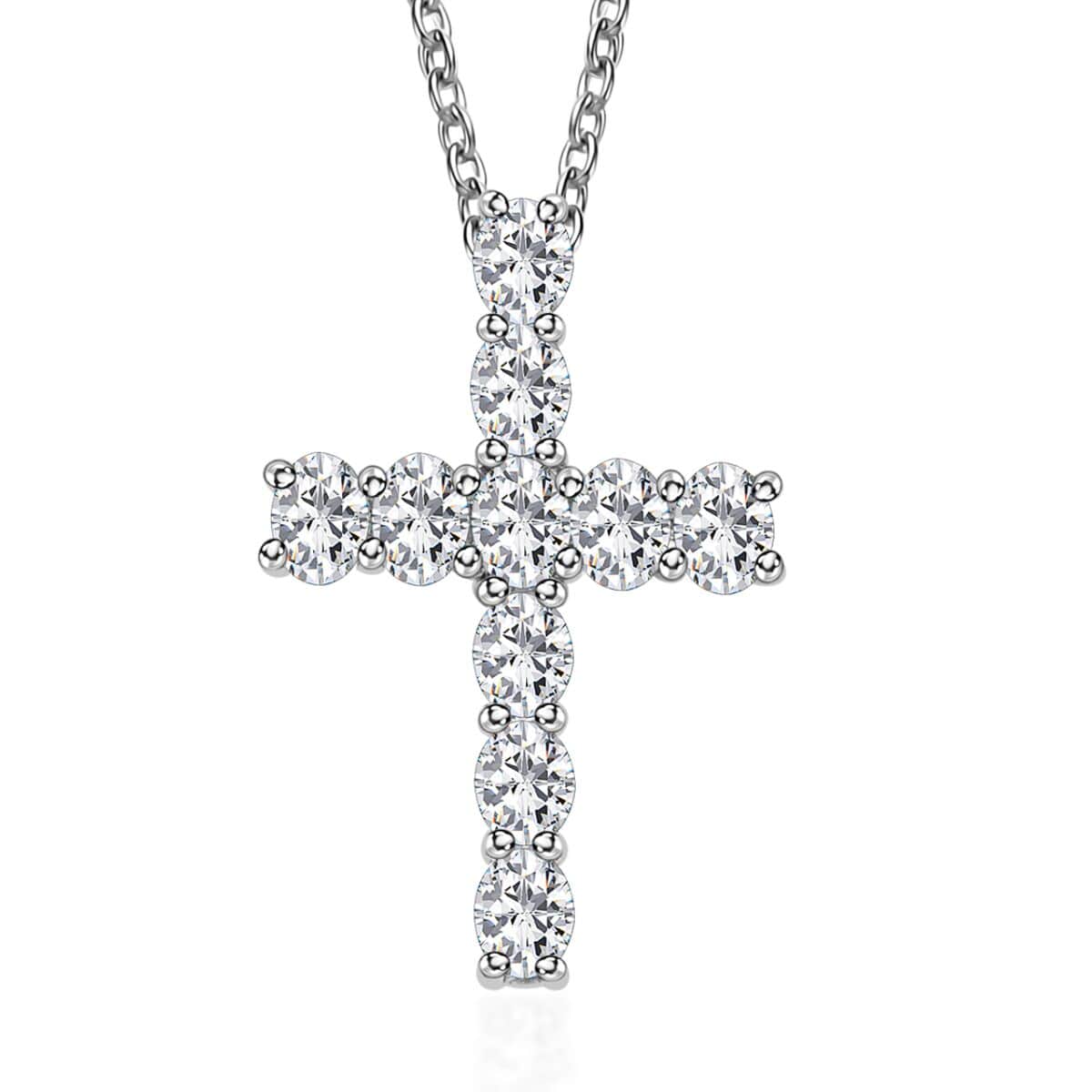 Moissanite Cross Pendant Necklace 20 Inches in Platinum Over Sterling Silver 1.65 ctw image number 0