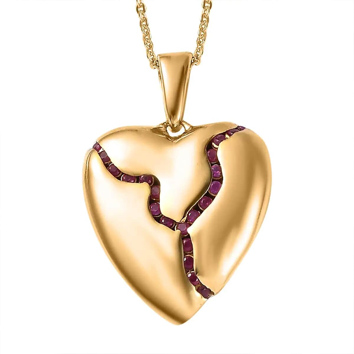 Ruby Heart Pendant Necklace (20 Inches) in Vermeil YG Over Sterling Silver 0.40 ctw image number 0