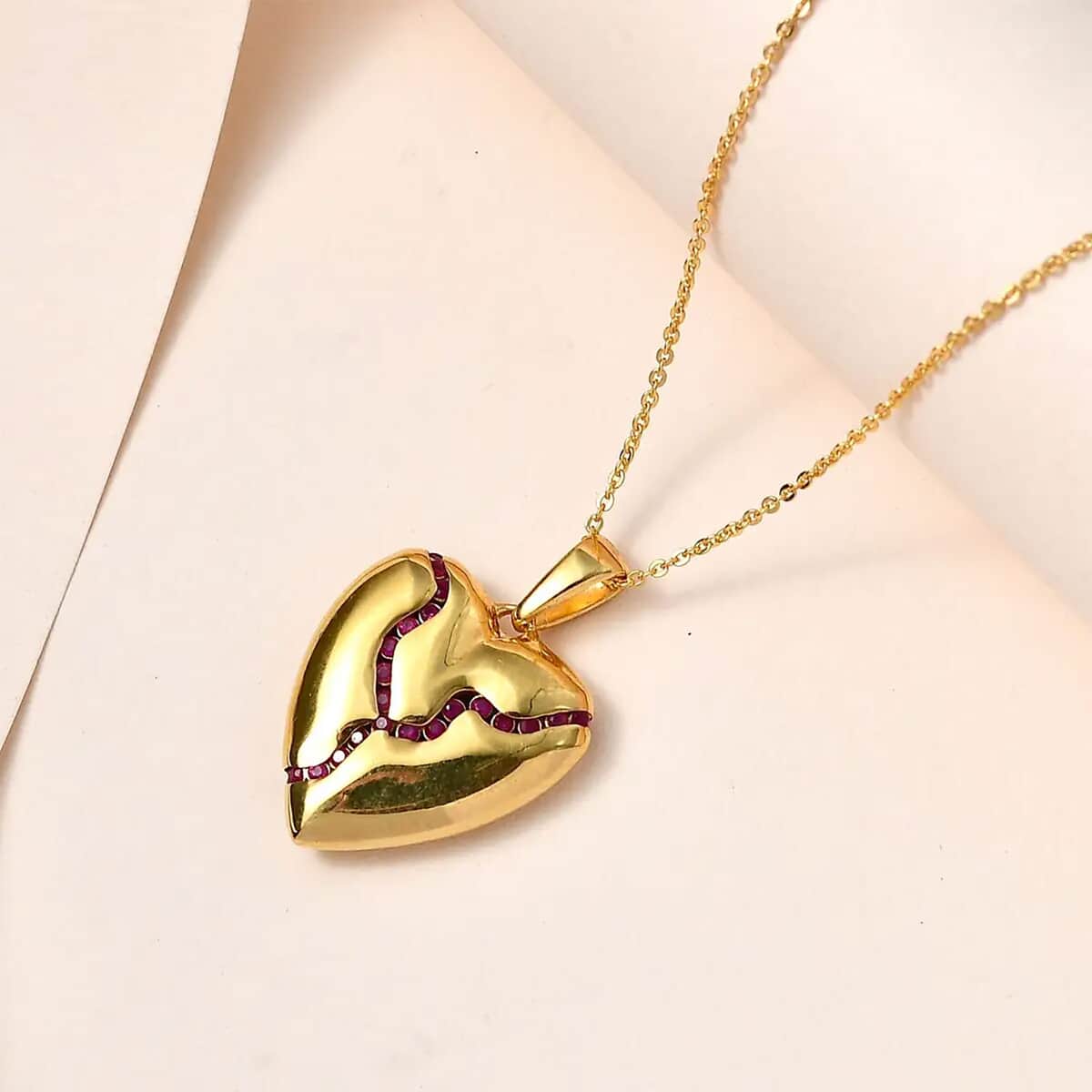 Ruby Heart Pendant Necklace (20 Inches) in Vermeil YG Over Sterling Silver 0.40 ctw image number 1