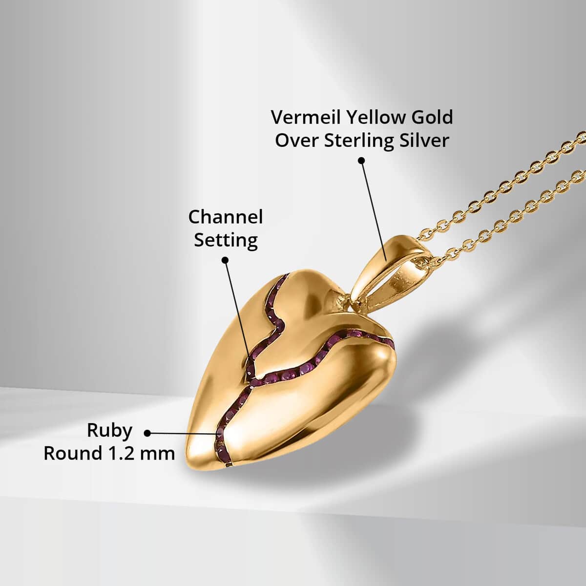 Ruby Heart Pendant Necklace (20 Inches) in Vermeil YG Over Sterling Silver 0.40 ctw image number 4