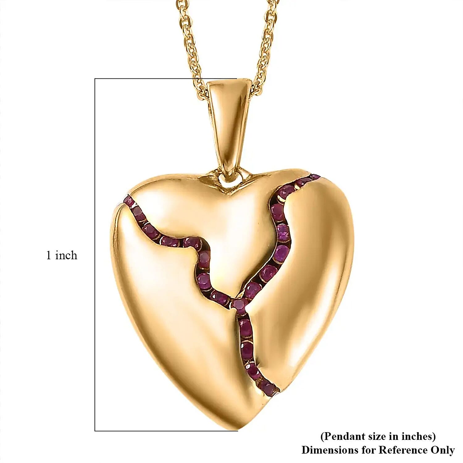Ruby Heart Pendant Necklace (20 Inches) in Vermeil YG Over Sterling Silver 0.40 ctw
