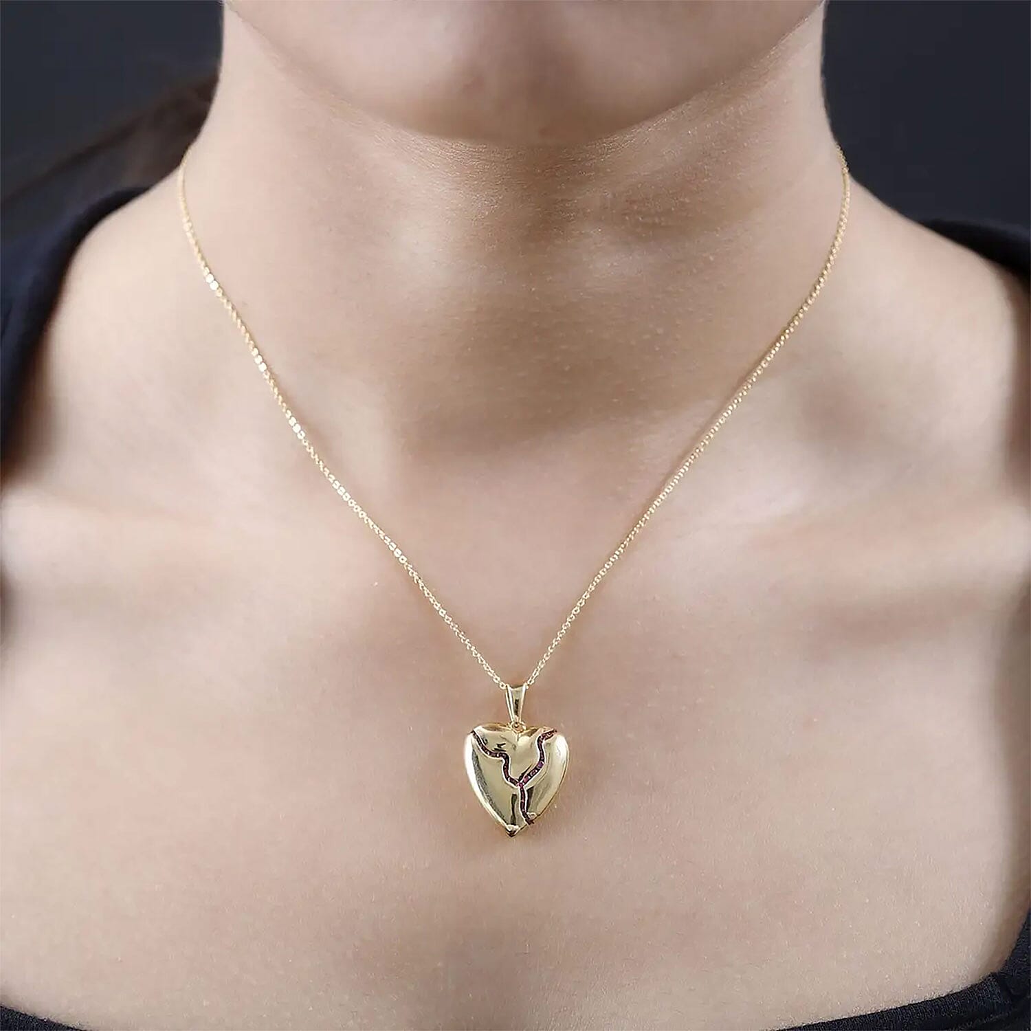 Ruby Heart Pendant Necklace (20 Inches) in Vermeil YG Over Sterling Silver 0.40 ctw