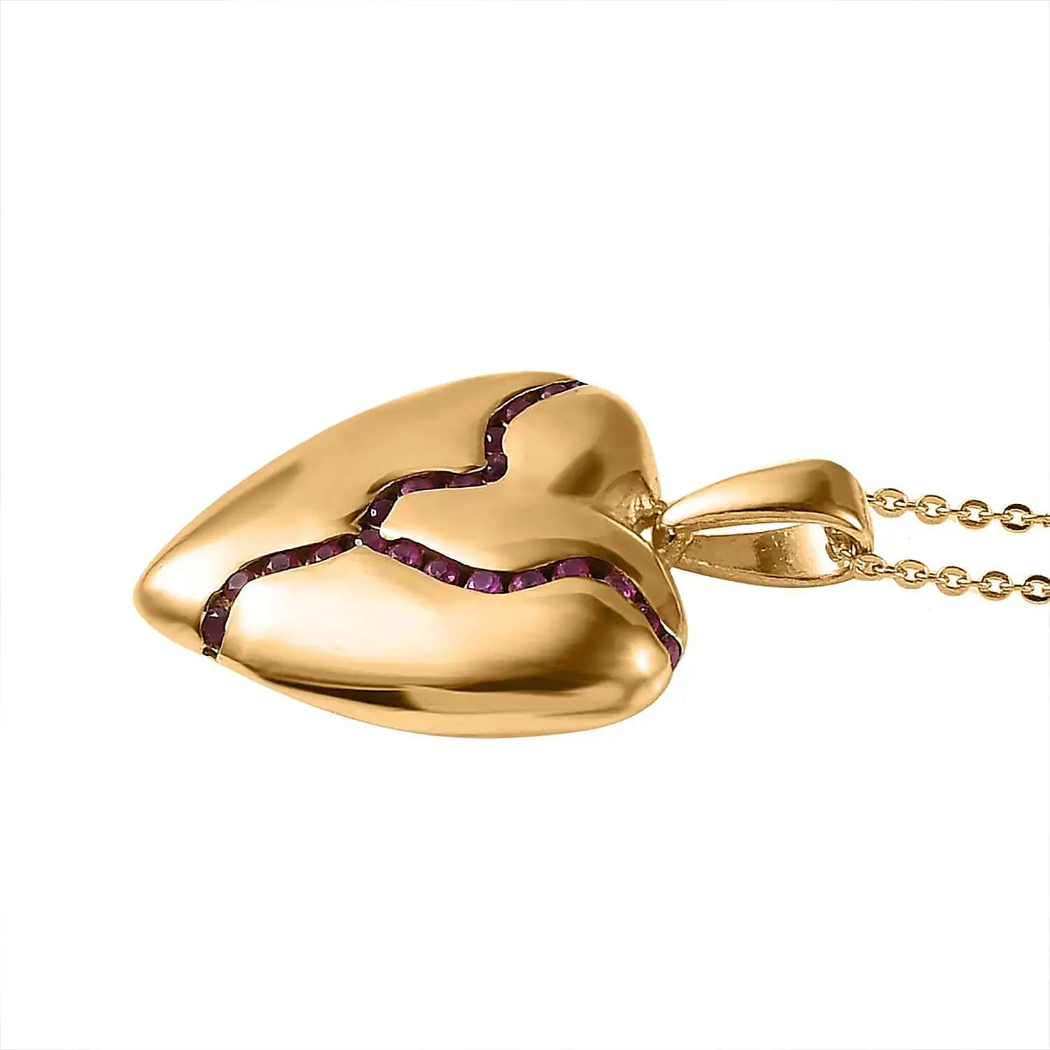 Ruby Heart Pendant Necklace (20 Inches) in Vermeil YG Over Sterling Silver 0.40 ctw