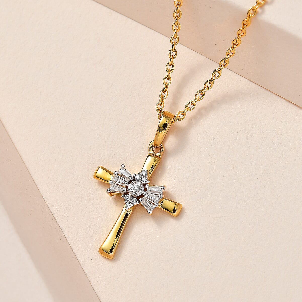 Moissanite Cross Pendant Necklace 20 Inches in Vermeil Yellow Gold Over Sterling Silver 0.25 ctw image number 1