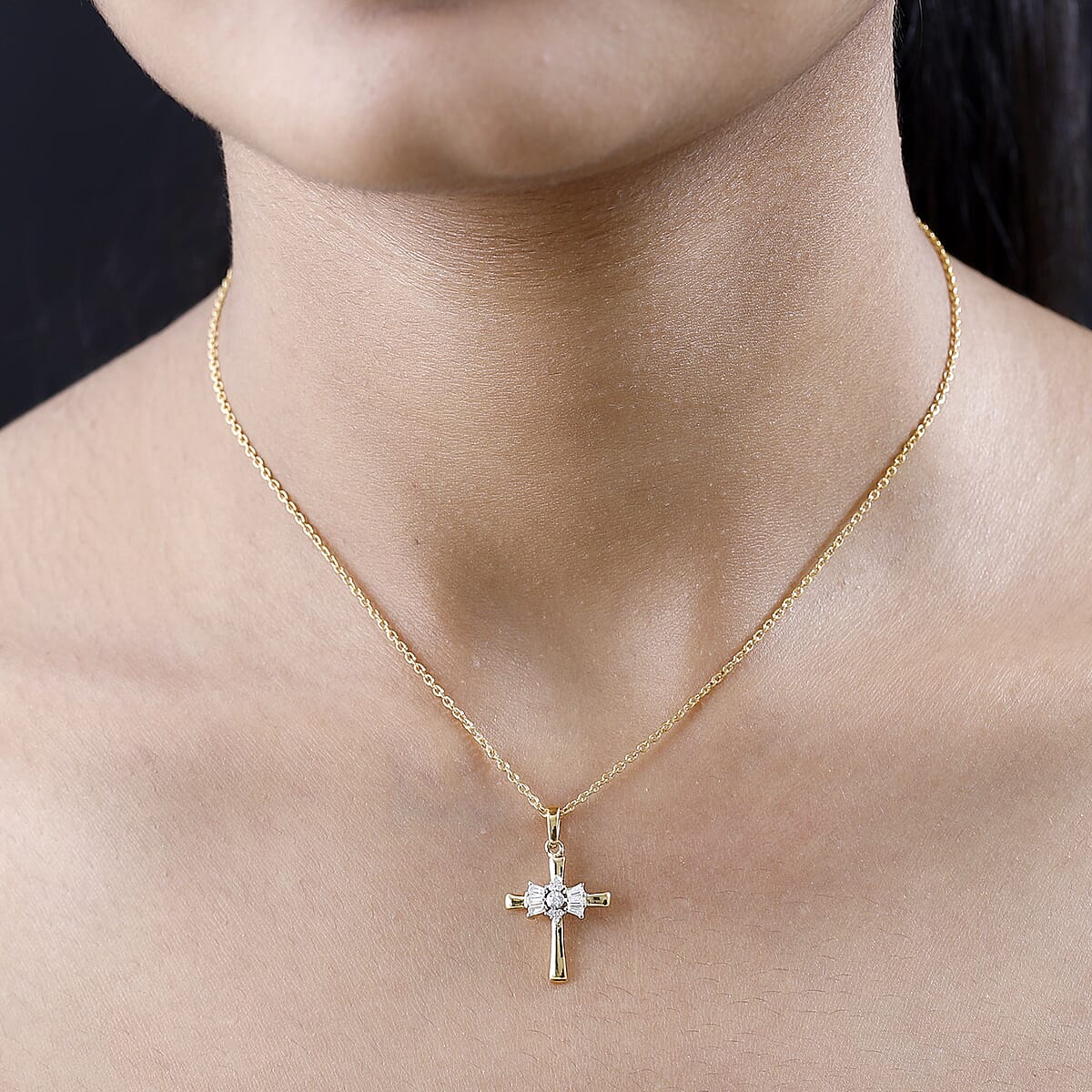 Moissanite Cross Pendant Necklace 20 Inches in Vermeil Yellow Gold Over Sterling Silver 0.25 ctw image number 2