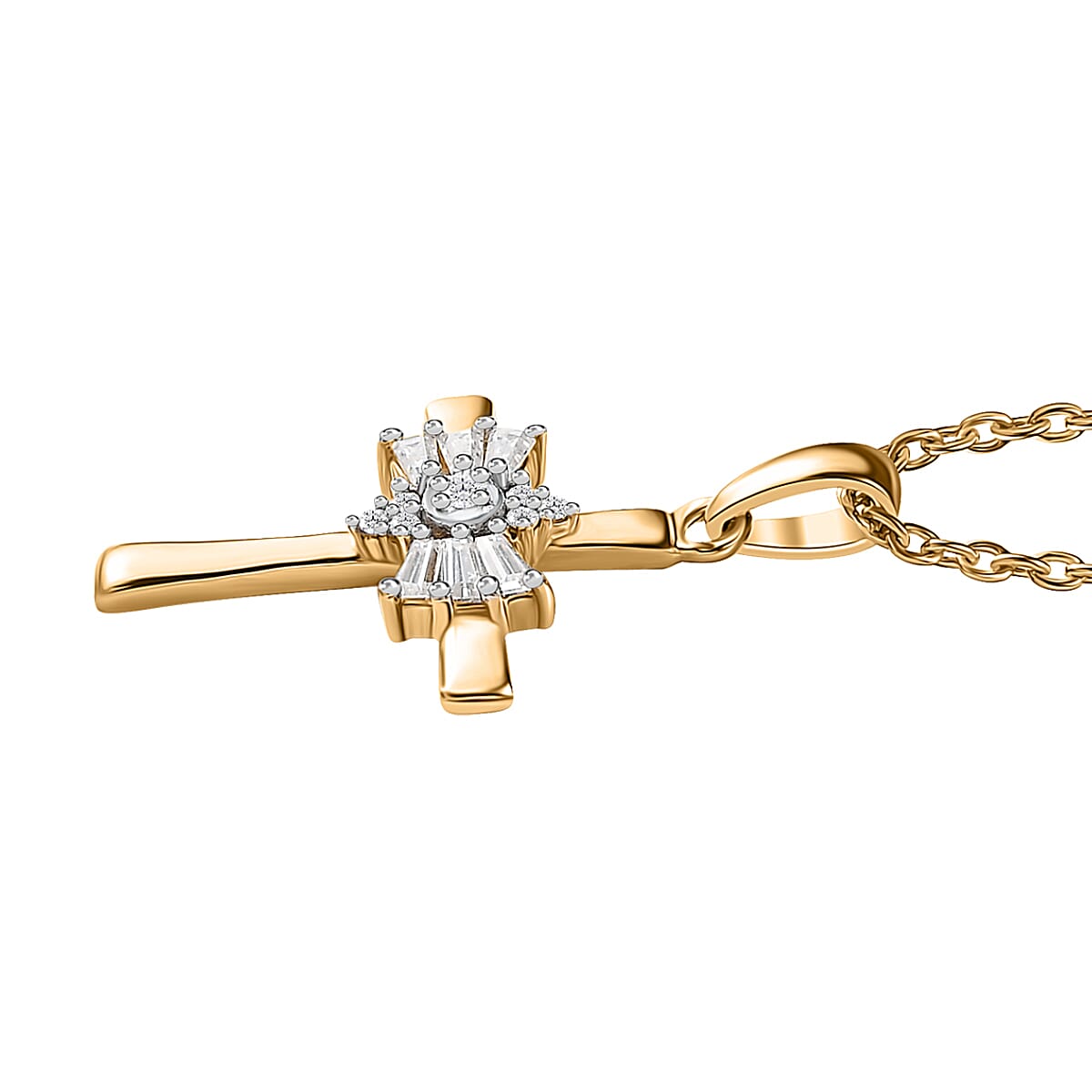 Moissanite Cross Pendant Necklace 20 Inches in Vermeil Yellow Gold Over Sterling Silver 0.25 ctw image number 3