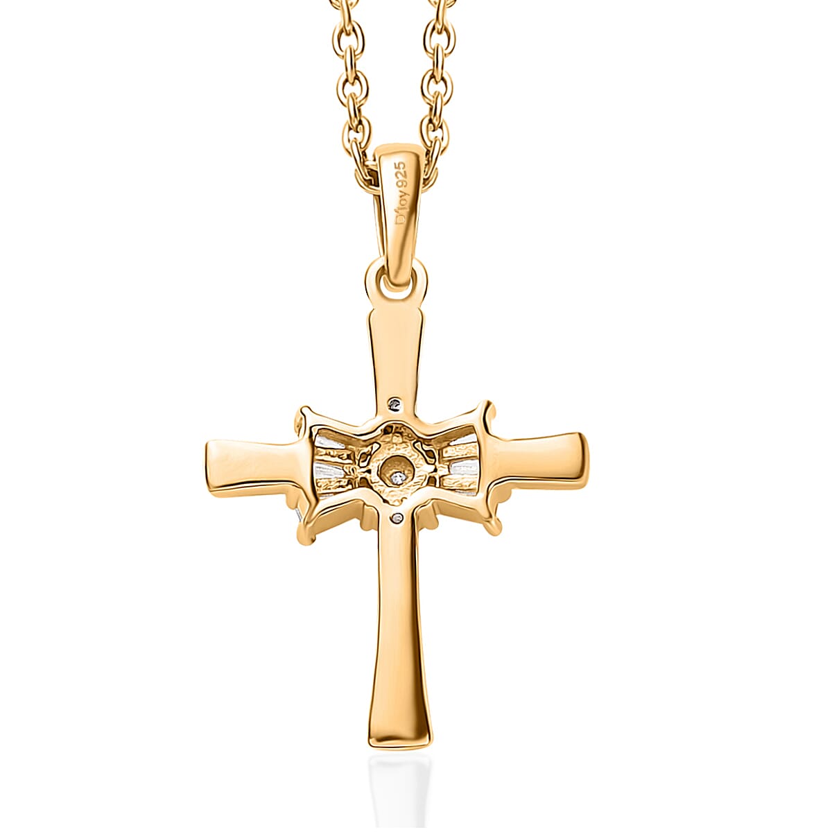 Moissanite Cross Pendant Necklace 20 Inches in Vermeil Yellow Gold Over Sterling Silver 0.25 ctw image number 4