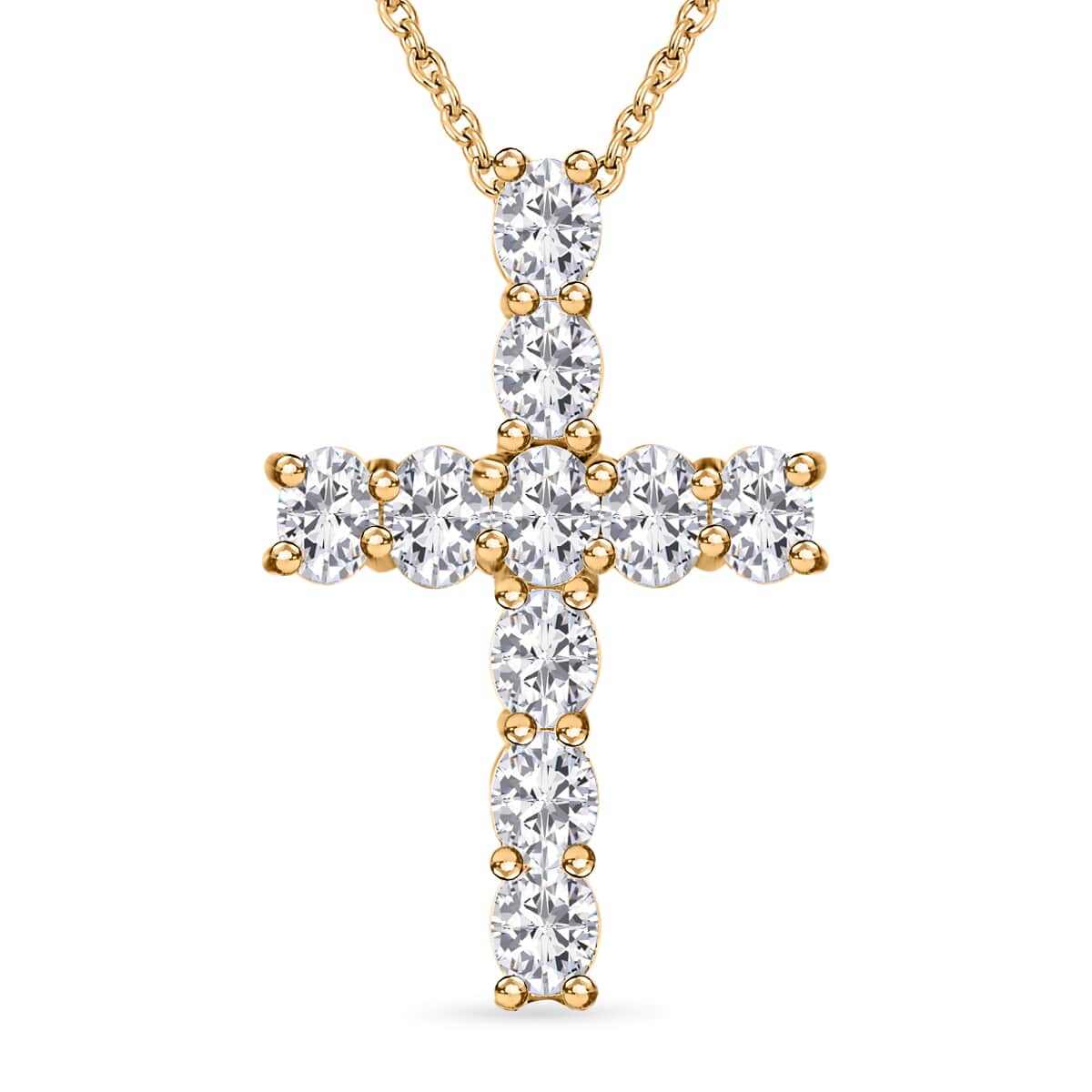 Moissanite Cross Pendant Necklace 20 Inches in Vermeil Yellow Gold Over Sterling Silver 1.70 ctw image number 0