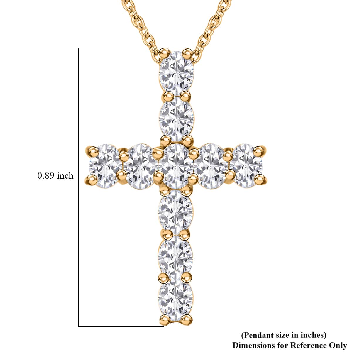 Moissanite Cross Pendant Necklace 20 Inches in Vermeil Yellow Gold Over Sterling Silver 1.70 ctw image number 5