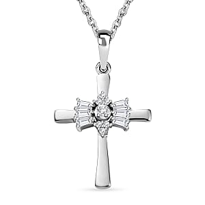 Moissanite Cross Pendant Necklace 20 Inches in Platinum Over Sterling Silver 0.25 ctw
