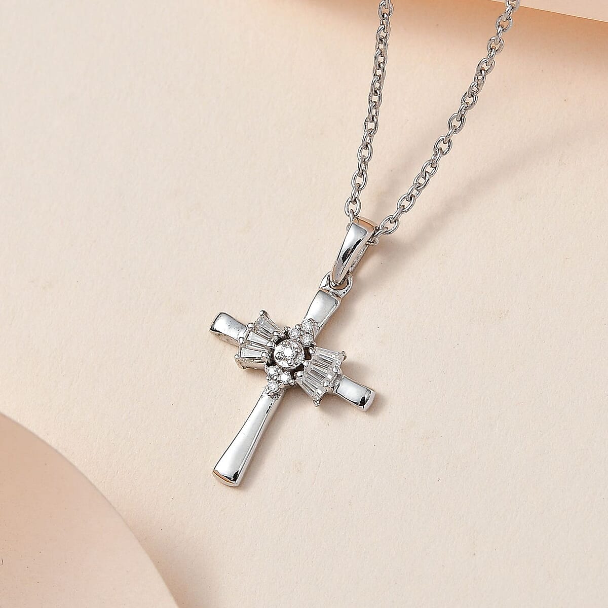 Moissanite Cross Pendant Necklace 20 Inches in Platinum Over Sterling Silver 0.25 ctw image number 1