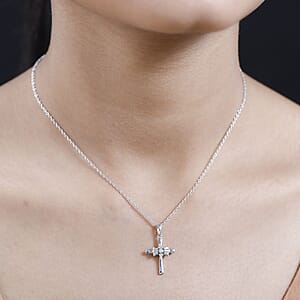 Moissanite Cross Pendant Necklace 20 Inches in Platinum Over Sterling Silver 0.25 ctw