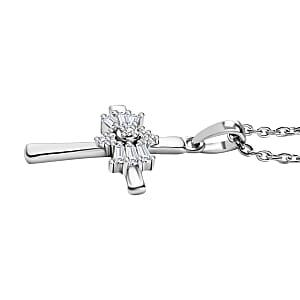 Moissanite Cross Pendant Necklace 20 Inches in Platinum Over Sterling Silver 0.25 ctw