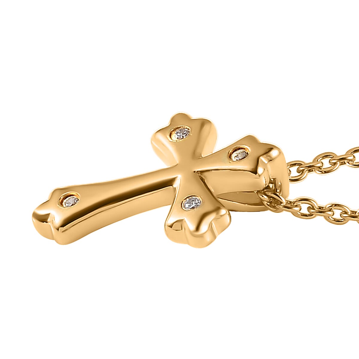 Moissanite Cross Pendant Necklace (20 Inches) in Vermeil YG Over Sterling Silver 0.05 ctw image number 3