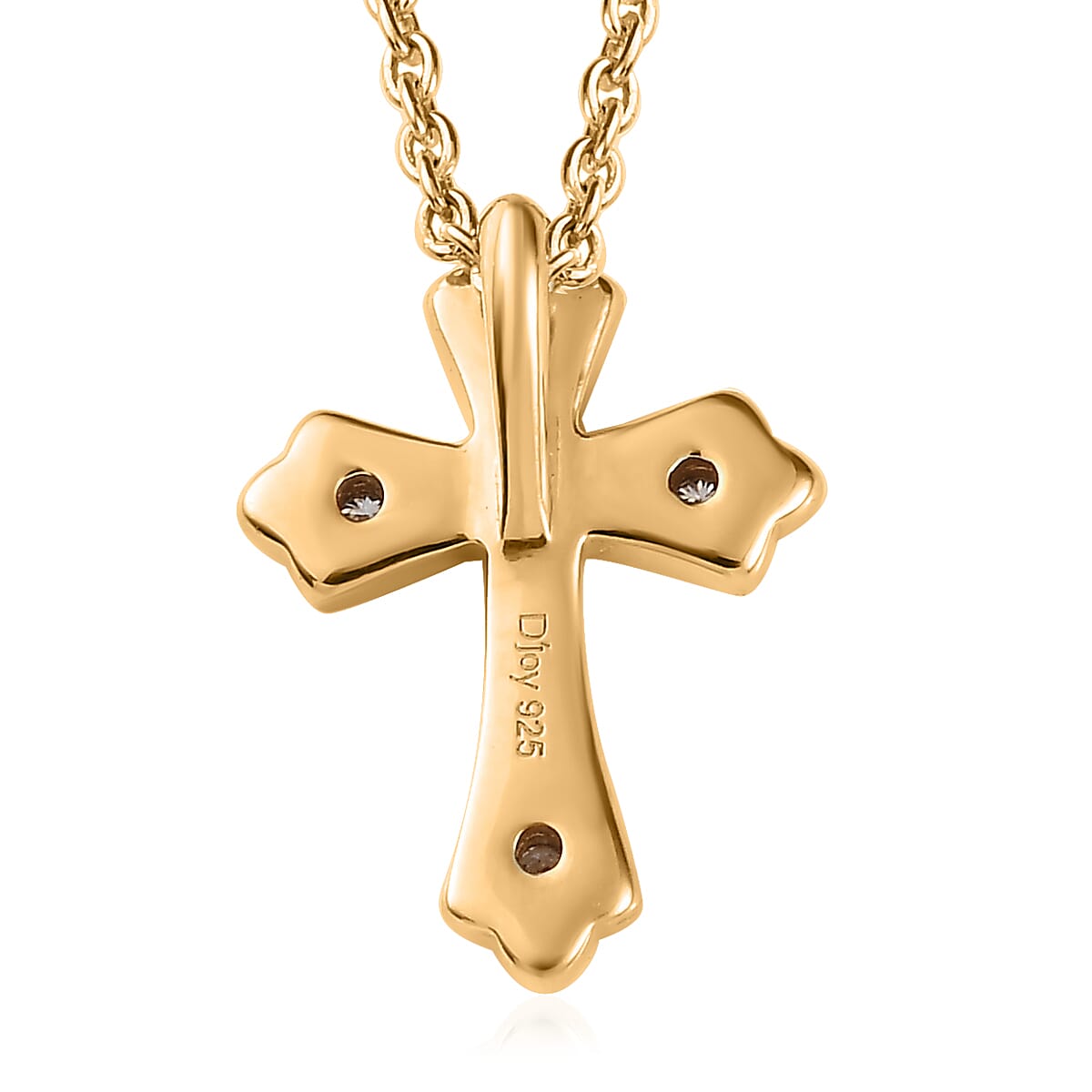 Moissanite Cross Pendant Necklace (20 Inches) in Vermeil YG Over Sterling Silver 0.05 ctw image number 4