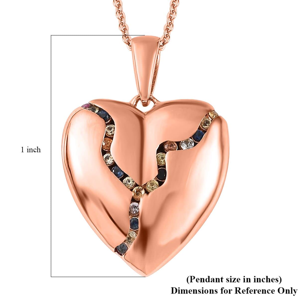 Multi Sapphire Heart Pendant Necklace 20 Inches in Vermeil Rose Gold Over Sterling Silver 0.50 ctw image number 4