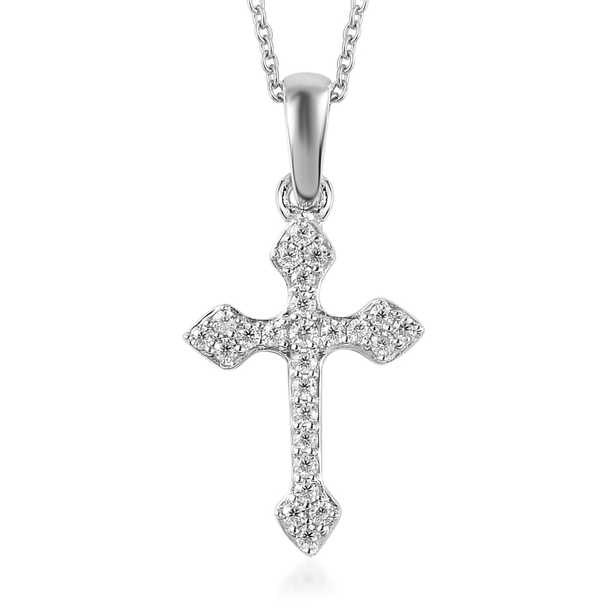 Moissanite Cross Pendant Necklace 20 Inches in Platinum Over Sterling Silver 0.15 ctw image number 0