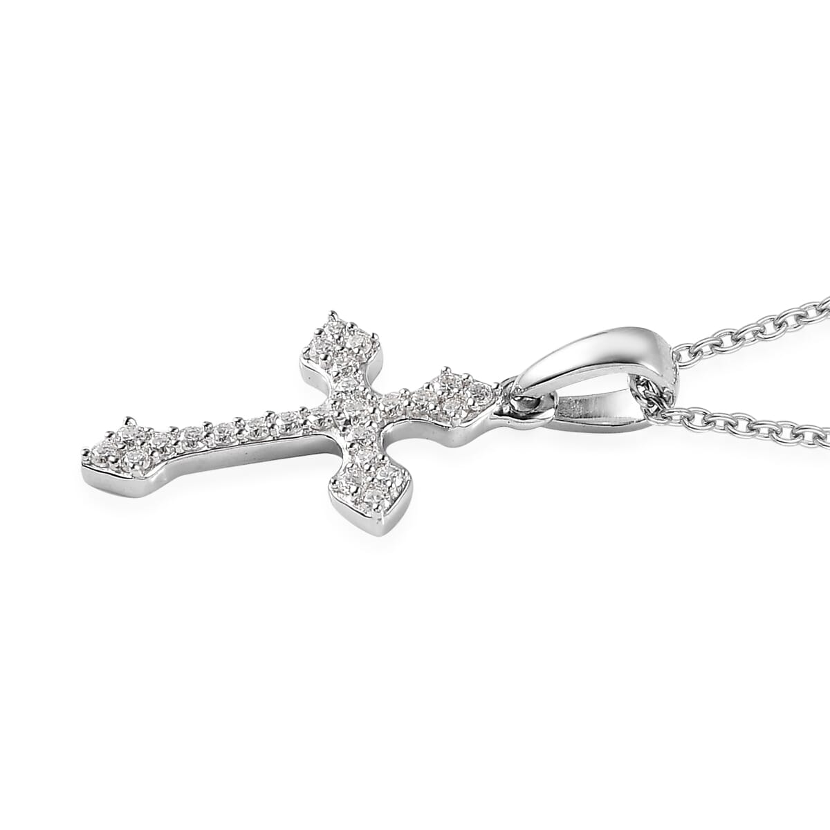 Moissanite Cross Pendant Necklace 20 Inches in Platinum Over Sterling Silver 0.15 ctw image number 3