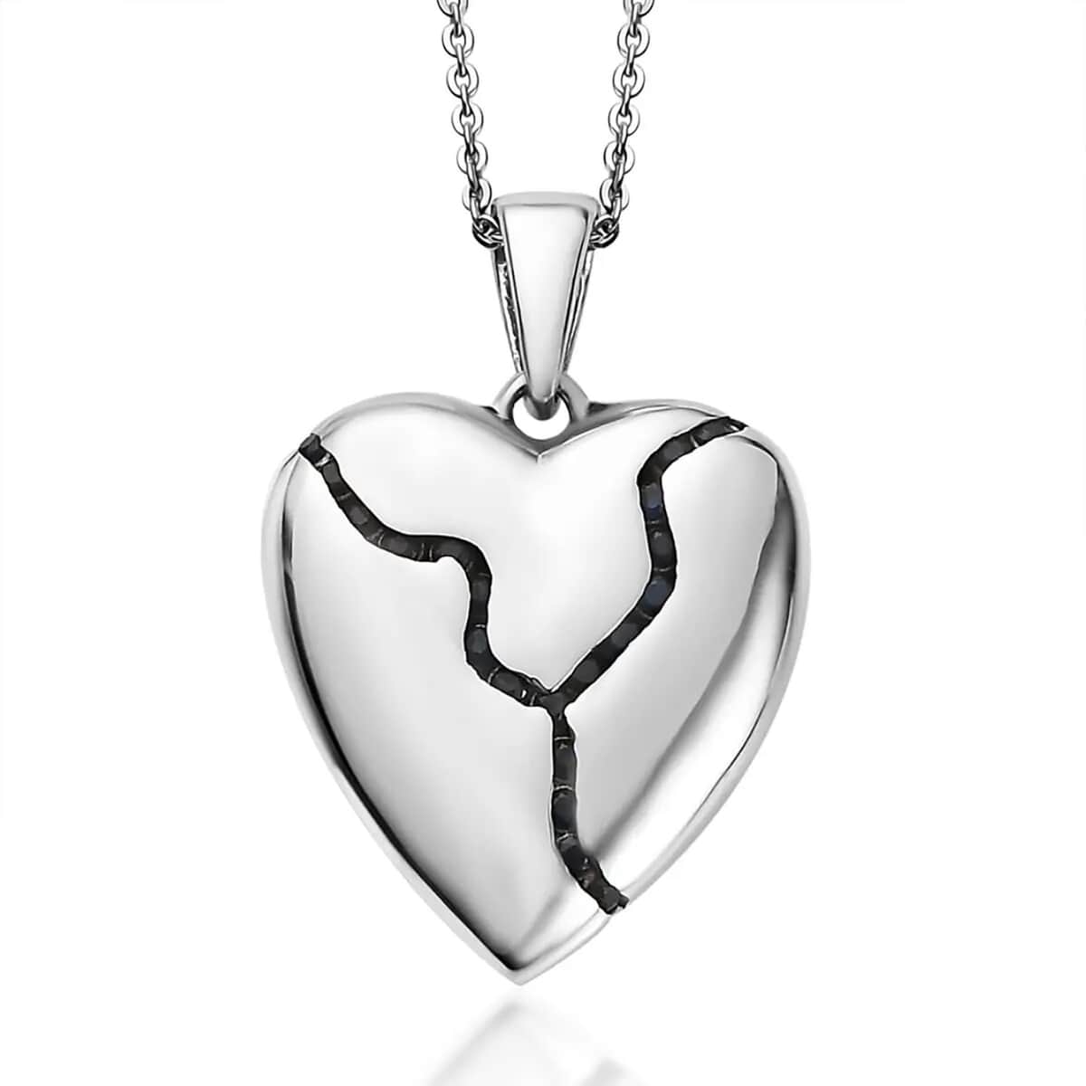 Blue Sapphire 0.50 ctw Heart Pendant Necklace in Platinum Over Sterling Silver 20 Inches image number 0