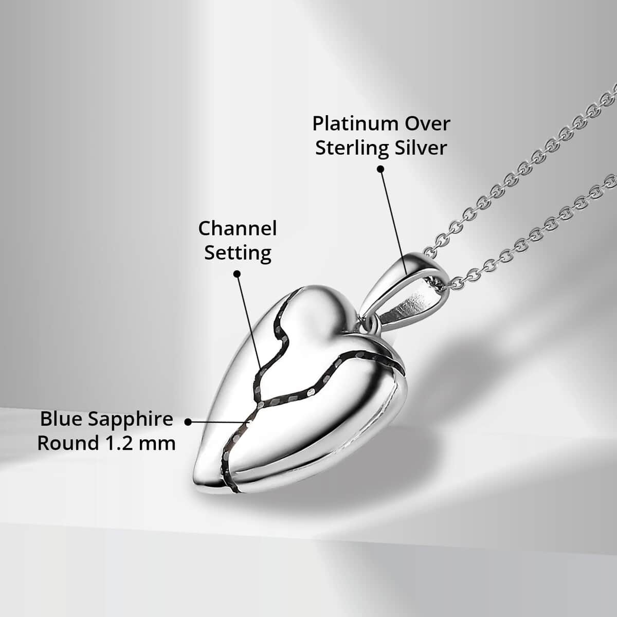 Blue Sapphire 0.50 ctw Heart Pendant Necklace in Platinum Over Sterling Silver 20 Inches image number 4