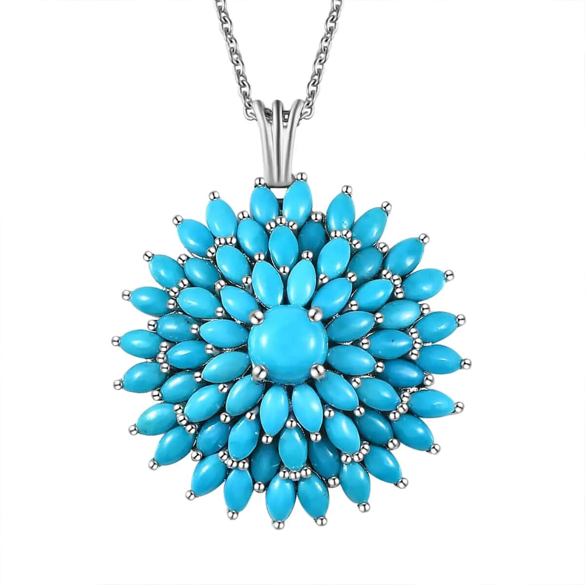 Sleeping Beauty Turquoise Floral Spray Pendant Necklace 20 Inches in Platinum Over Sterling Silver 9.50 ctw image number 0