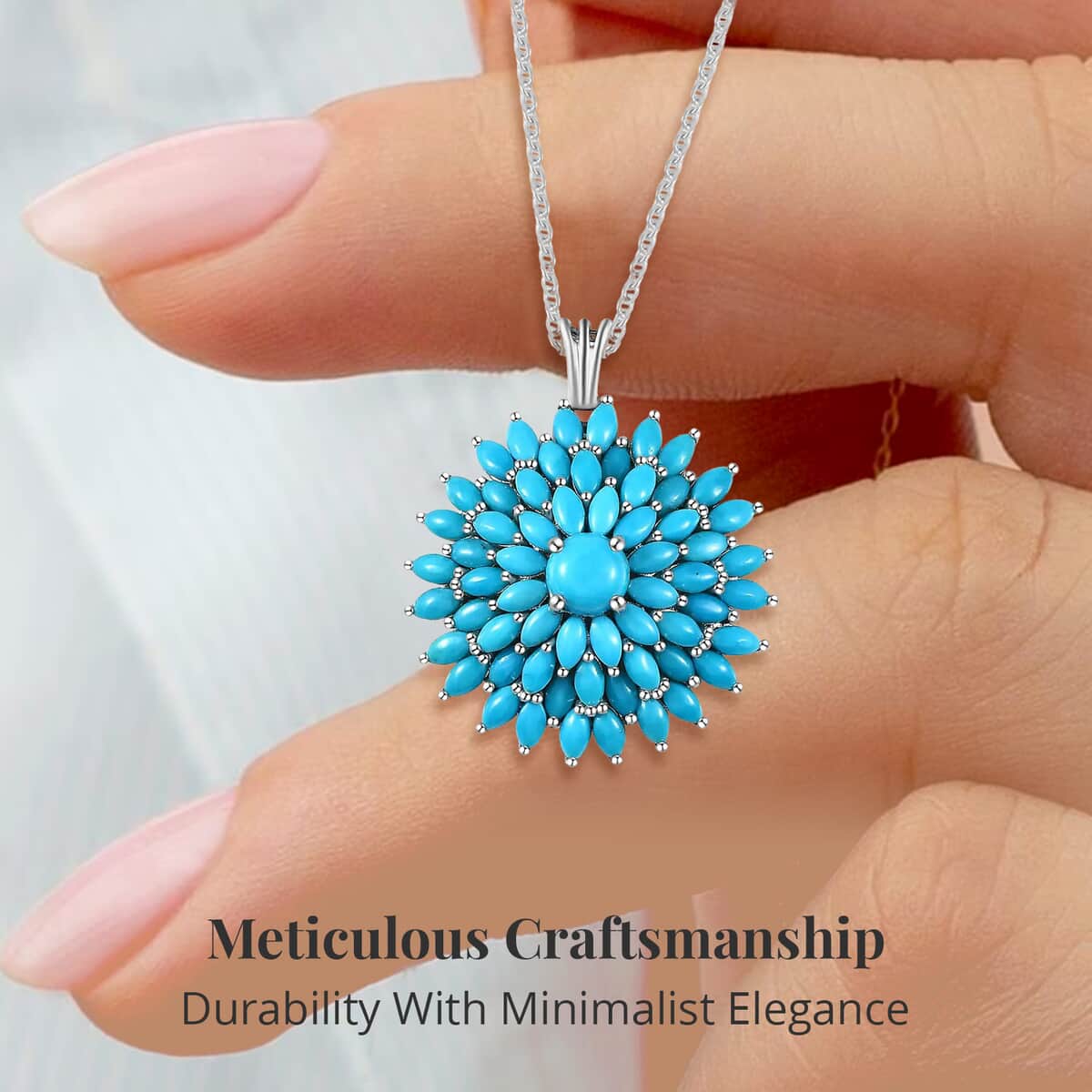 Sleeping Beauty Turquoise Floral Spray Pendant Necklace 20 Inches in Platinum Over Sterling Silver 9.50 ctw image number 3