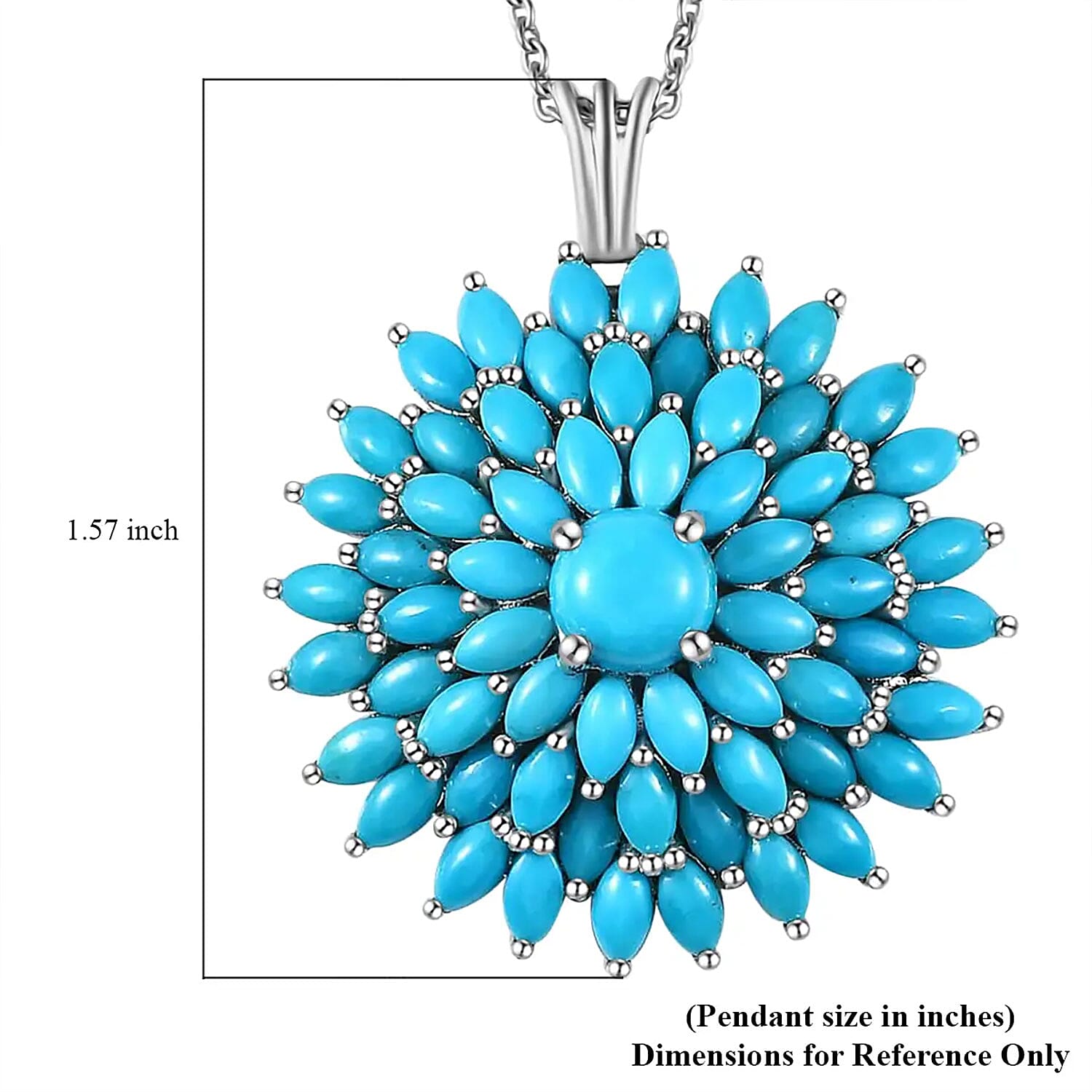 Sleeping Beauty Turquoise Floral Spray Pendant Necklace 20 Inches in Platinum Over Sterling Silver 9.50 ctw