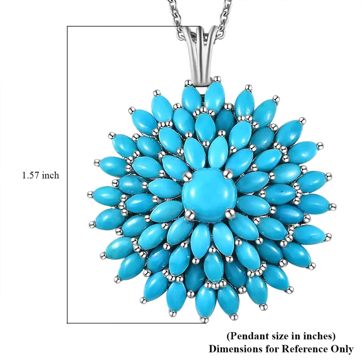 Doorbuster Sleeping Beauty Turquoise Floral Spray Pendant Necklace 20 Inches in Platinum Over Sterling Silver 10.35 ctw image number 6