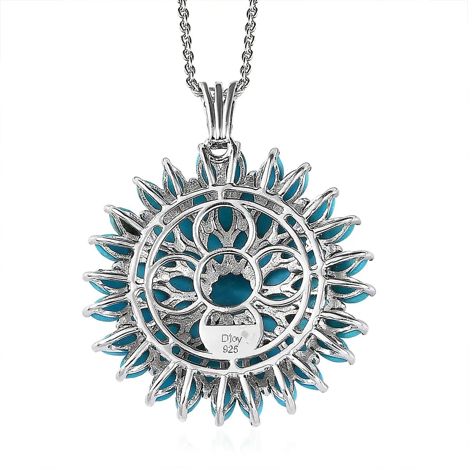 Sleeping Beauty Turquoise Floral Spray Pendant Necklace 20 Inches in Platinum Over Sterling Silver 9.50 ctw