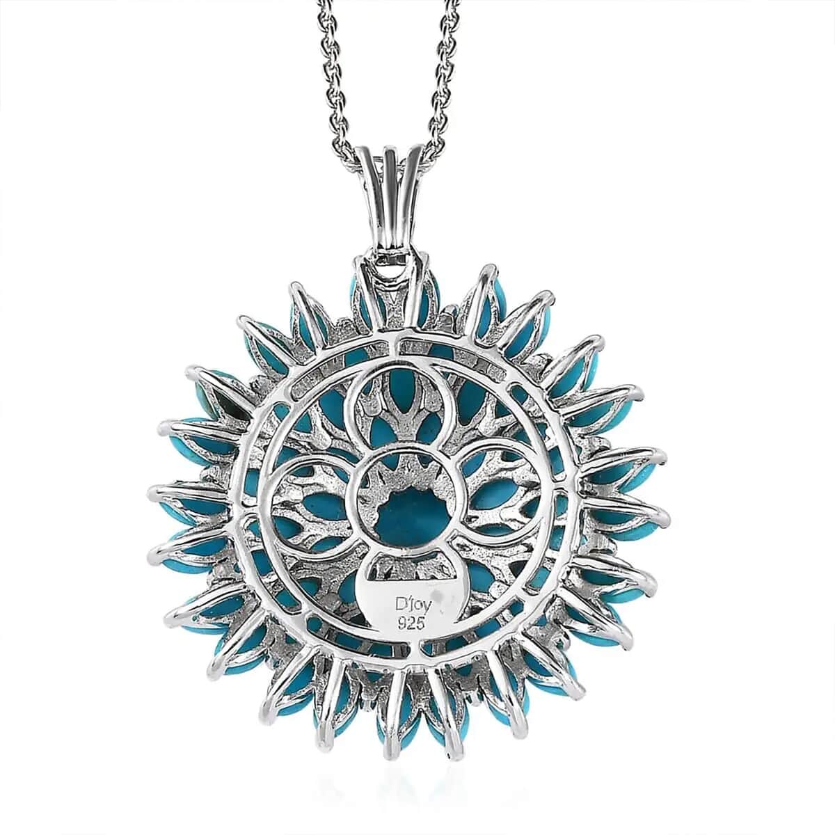 Doorbuster Sleeping Beauty Turquoise Floral Spray Pendant Necklace 20 Inches in Platinum Over Sterling Silver 10.35 ctw image number 8